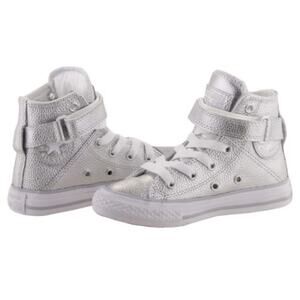 Converse Silver All Star Brea High Top Velcro Strap Sneakers Youth 12
